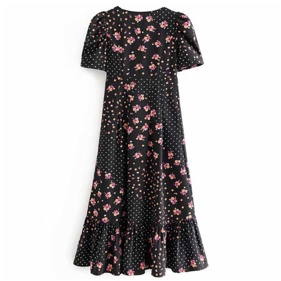 Boho gypsy florla Print Puff sleeve midi dress - Picture 6 of 6